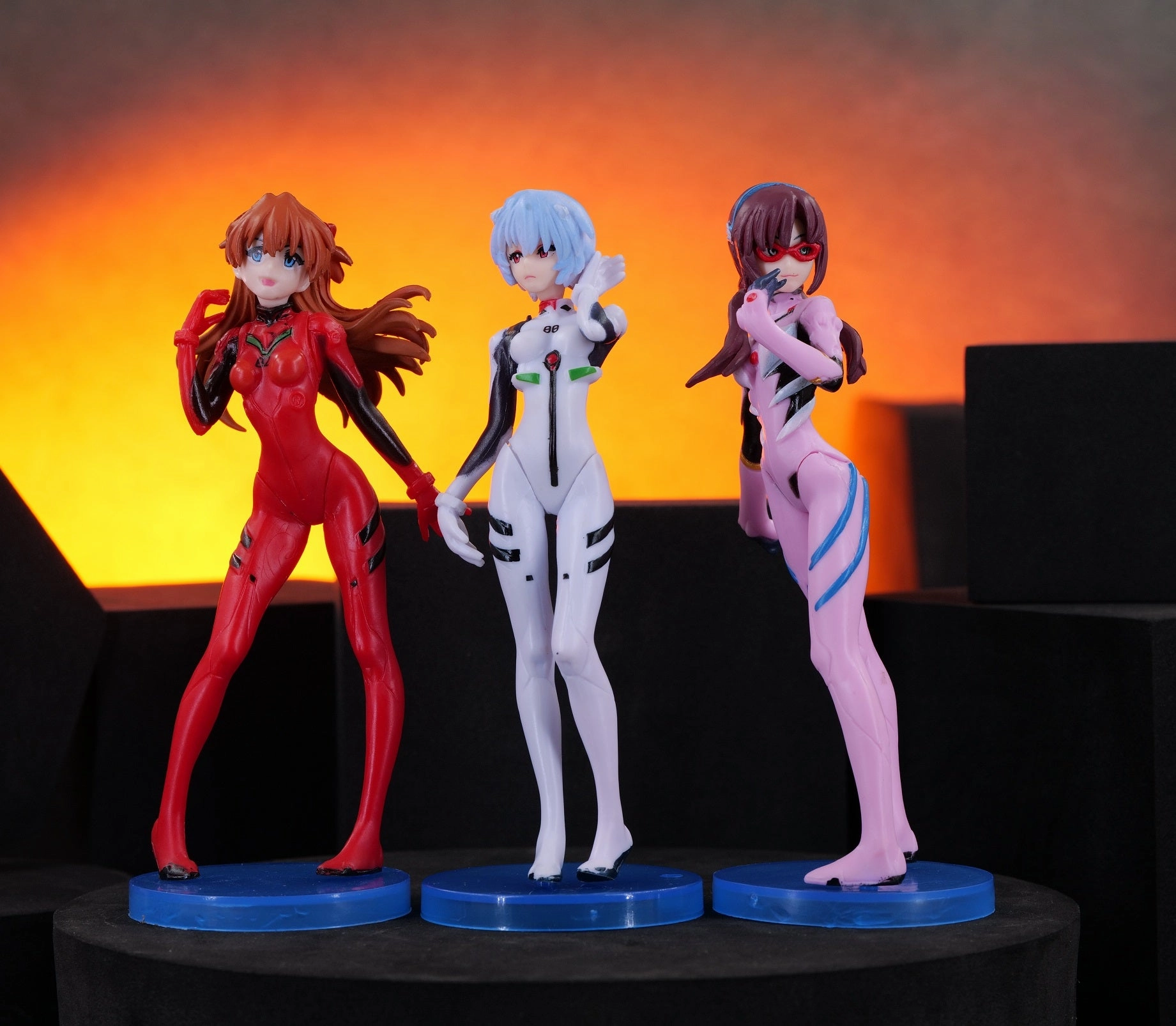 Custom Paint 3PCS Evangelion Action Figures Set Driving Suit Makinami Mari Illustrious,Asuka Langley Soryu, Ayanami Rei Figure PVC Figure