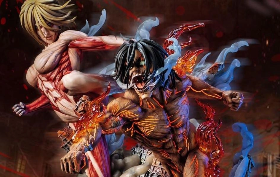 Attack On Titan - Female Titan vs Eren Titan Greek Statue Pokemon Creature