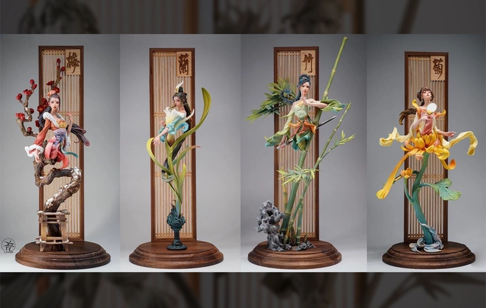 Chinese Ladies - Plum, Orchid, Bamboo, and Chrysanthemum (Painted Version) Statue Robot Statue Reptile Figure