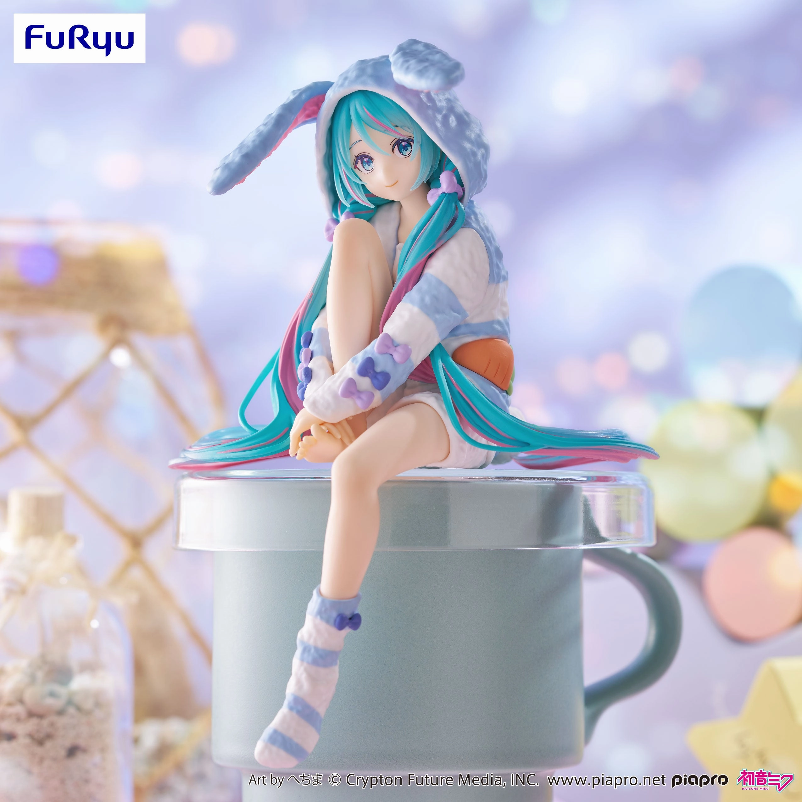Cultural symbol Hatsune Miku Noodle Stopper Figure Rabbit Ear Hood Pajama Blue Color ver