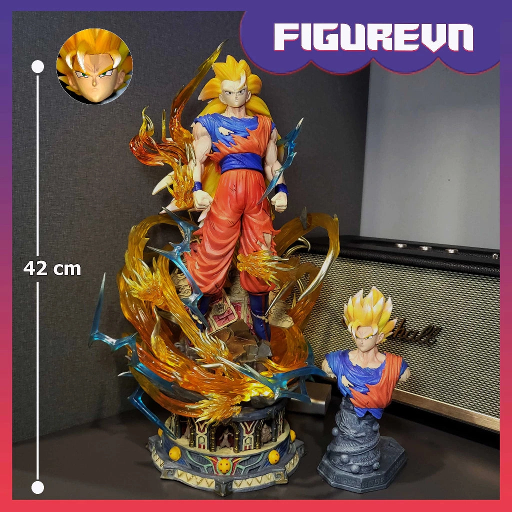 Vinyl Goods DBZ Goku SSJ3 Action Figure with 2 Heads | 43 cm | Premium with Burst figure