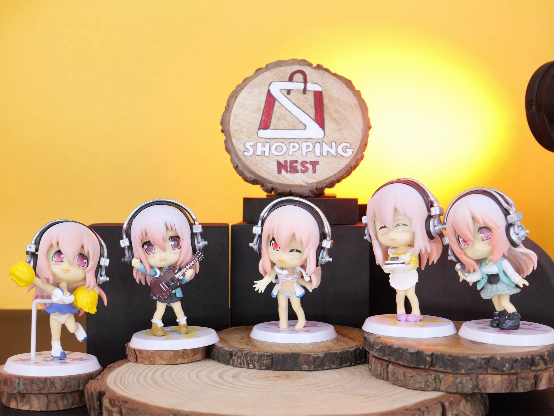 Designer Statue Anime Figure Super Sonico Work Swimsuit Q Version Model Dolls Toy | PVC | 10cm Set of 5