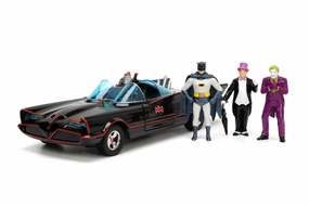 Jada Toys Batman 1966 Batmobile with Batman Robin Penguin and Joker Figures 1/24 Diecast Model Original Box Anime Figure