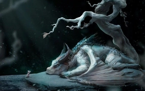 Art Masterpiece The Encounter Of Mouse & Dragon Under Withered Tree Statue