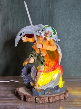 Generational Gift Small Statue One Piece Silver Rayleigh Attacking Figure | 40 cm | Huge Figure with Light