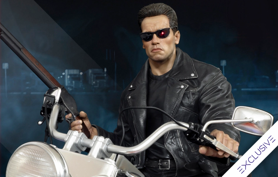 Terminator 2 - T-800 on Motorcycle (Exclusive) Signature Edition 1/4 Scale Statue Gift Bundle
