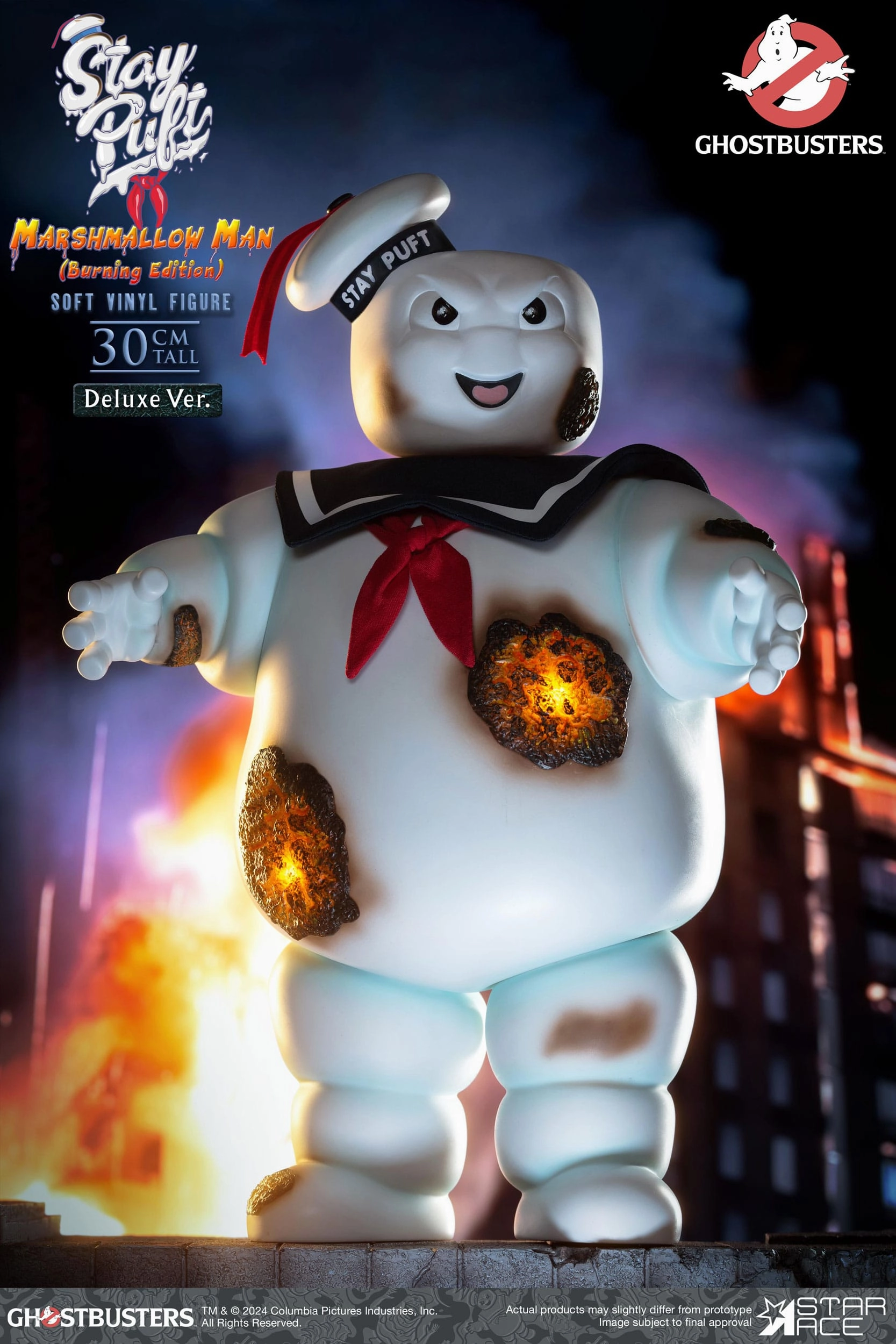 Star Ace Toys Ghostbusters Stay Puft Marshmallow Man Burning Edition Deluxe Version Soft Vinyl Statue Travel Souvenir Vinyl Showcase