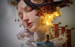 Summer Drunken Beauty - Flowery Pavilion (Painted Version) Statue Sci-Fi Robot