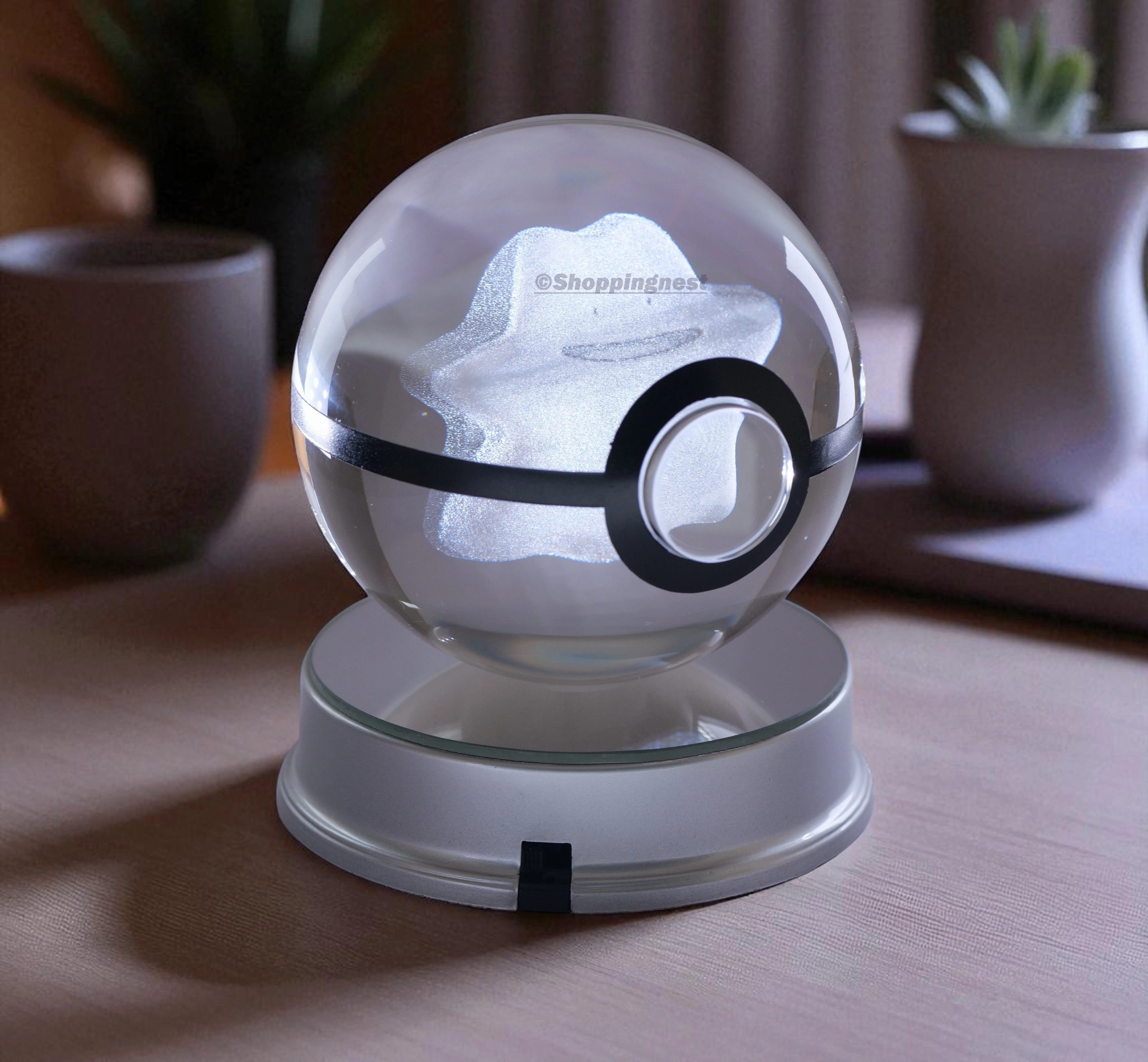 Pok??mon Ditto Crystal Pok?? Ball 3D Laser Engraved Figurine | Color Changing LED Night Lamp |PVC| Collectible by ShoppingNest Souvenir Shop Crystal Figure