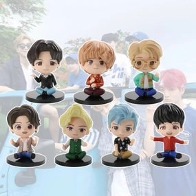 Steampunk Design Glow In Dark BTS BT21 Dynamite Sitting Dolls Action Figure Set of 7  | 8 cm |