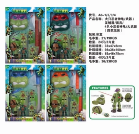 Modern Icon Anime Statue Teenage Mutant Ninja Turtles Action Figure Set of 5 | Combo with Mask Weapon &amp; Frisbee
