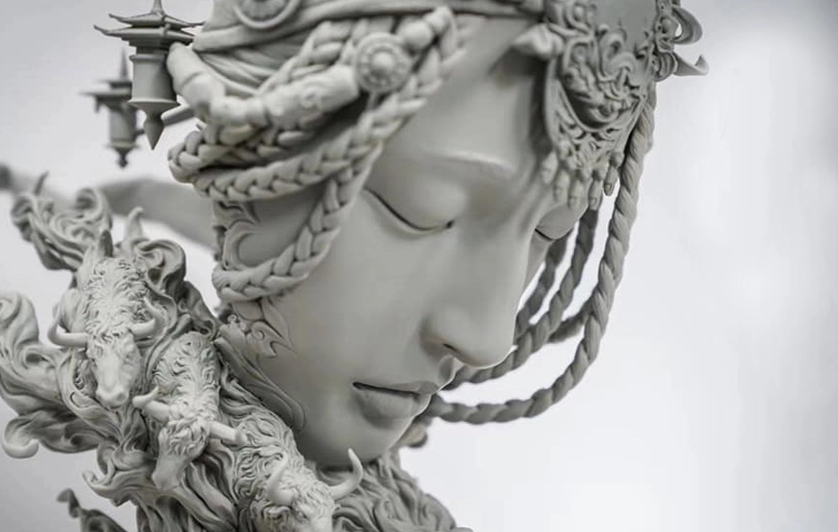 Winter Tibet Shambhala Statue (Unpainted Version) Oceanic Art Conservation Grade